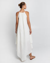 Vestido Lefkada Assimetrico Sleevless Natural e Dourado